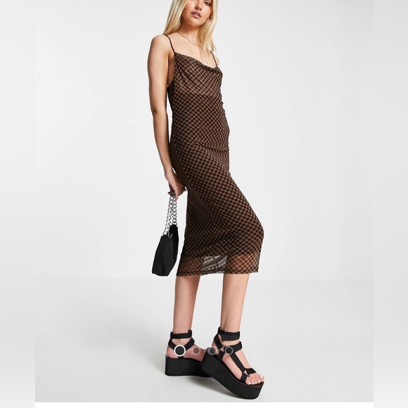 ASOS Dresses & Skirts - ASOS Design cowl neck mesh midi dress in checkerboard print